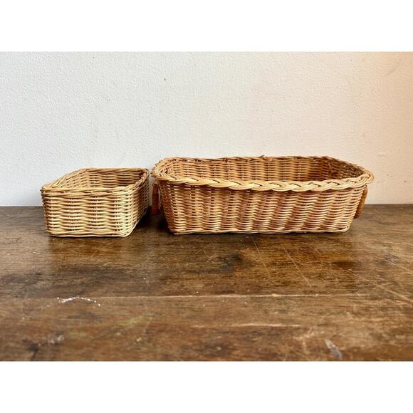 Vintage Wicker Tray and Basket Duo | Farmhouse Cottagecore Decor - Picture 3 of 10